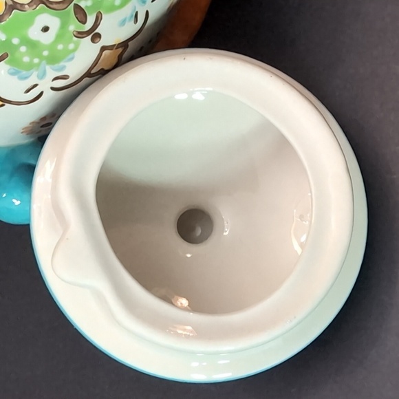 Dutch Wax by Coastline Imports Hand painted Turquoise/Orange Teapot. - Picture 4 of 11